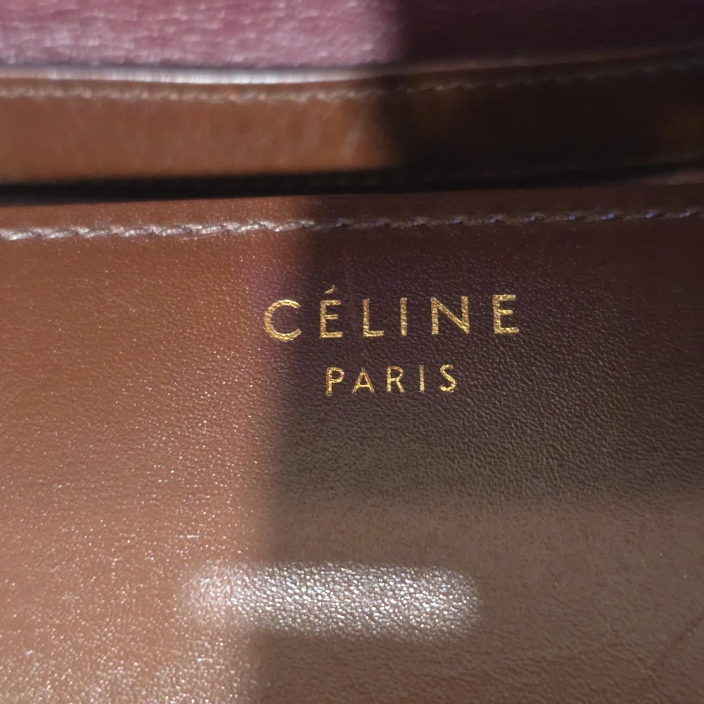 Celine Classic Box Leather Medium Bag Flap Purse Teen Triomphe Burgandy Brown - Picture 5 of 16